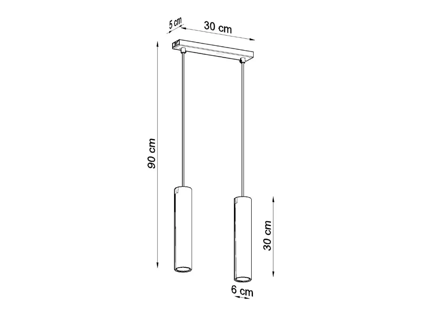 Sollux Lighting Lámpara Suspendida-Lámparas colgantes Toris moderno de acero - 2 fuentes luminosas 3000K - L.30 x A.90 cm - Negro