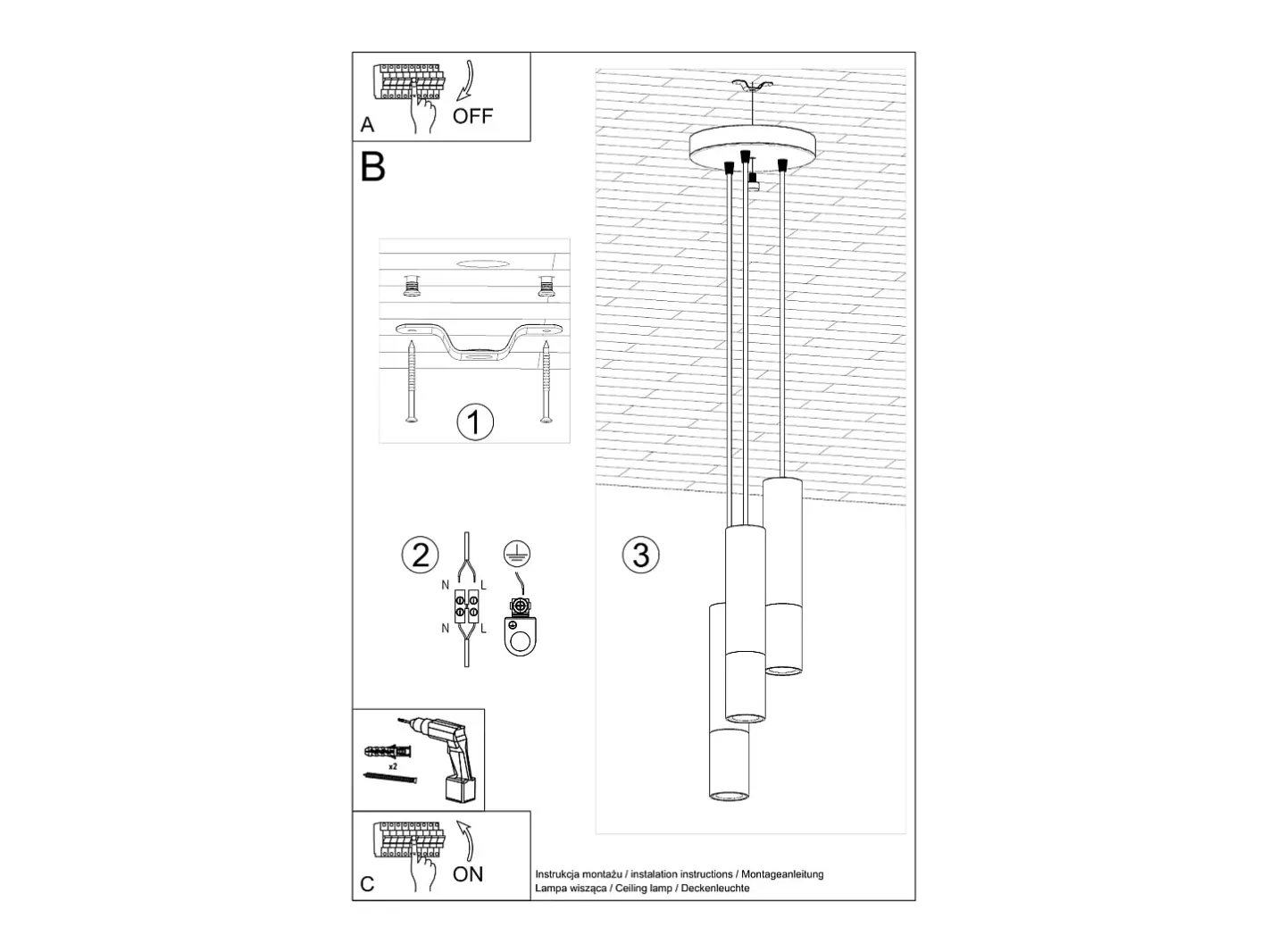 Best Sollux Lighting Lámparas colgantes Zarpex moderno de acero - 3 fuentes luminosas 4000K - L.20 x A.90 cm - /cromo Negro