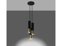 Outlet Sollux Lighting Lámparas colgantes Zarpex moderno de acero - 3 fuentes luminosas 4000K - L.20 x A.90 cm - oro Negro