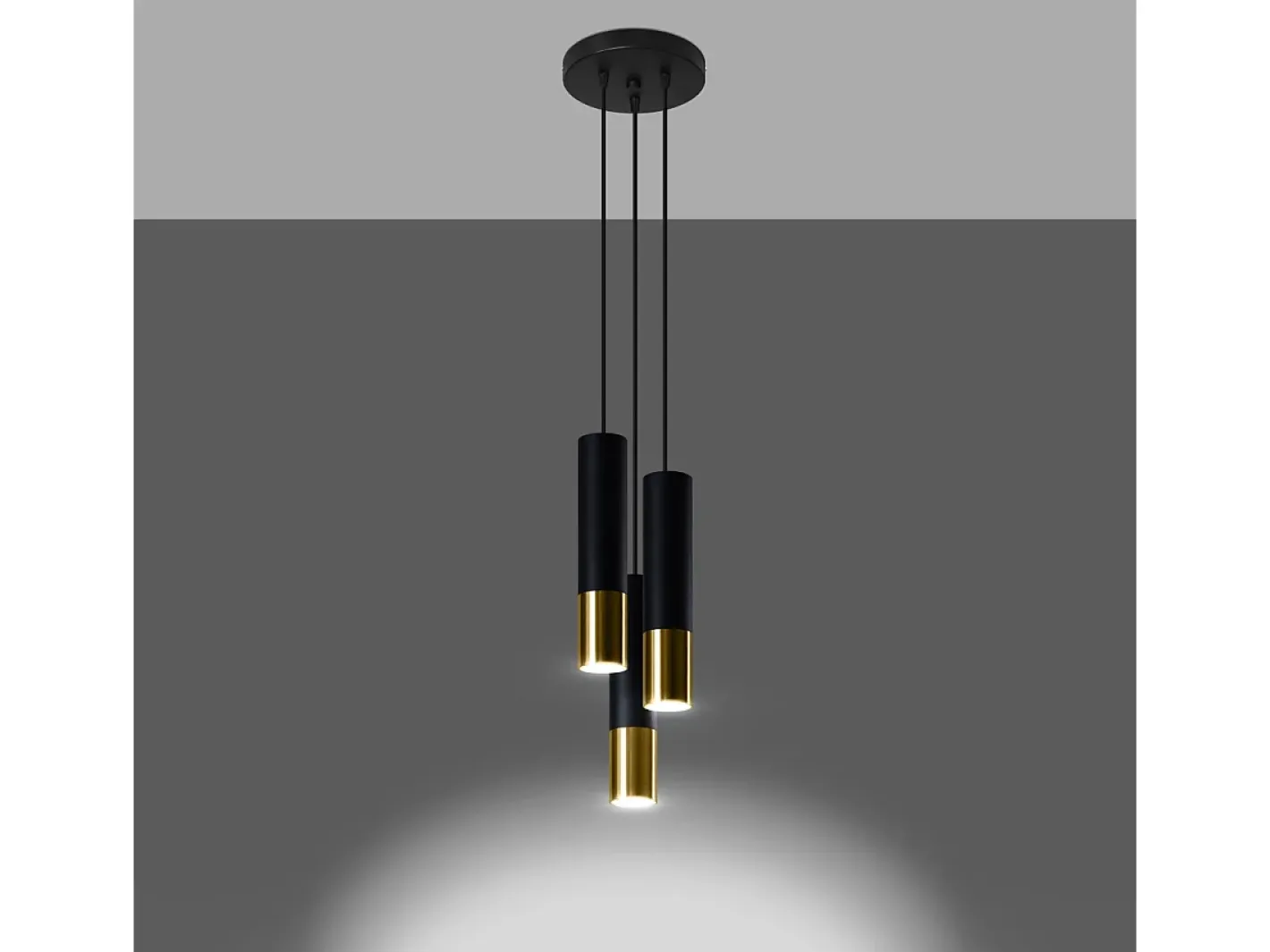 Outlet Sollux Lighting Lámparas colgantes Zarpex moderno de acero - 3 fuentes luminosas 4000K - L.20 x A.90 cm - oro Negro