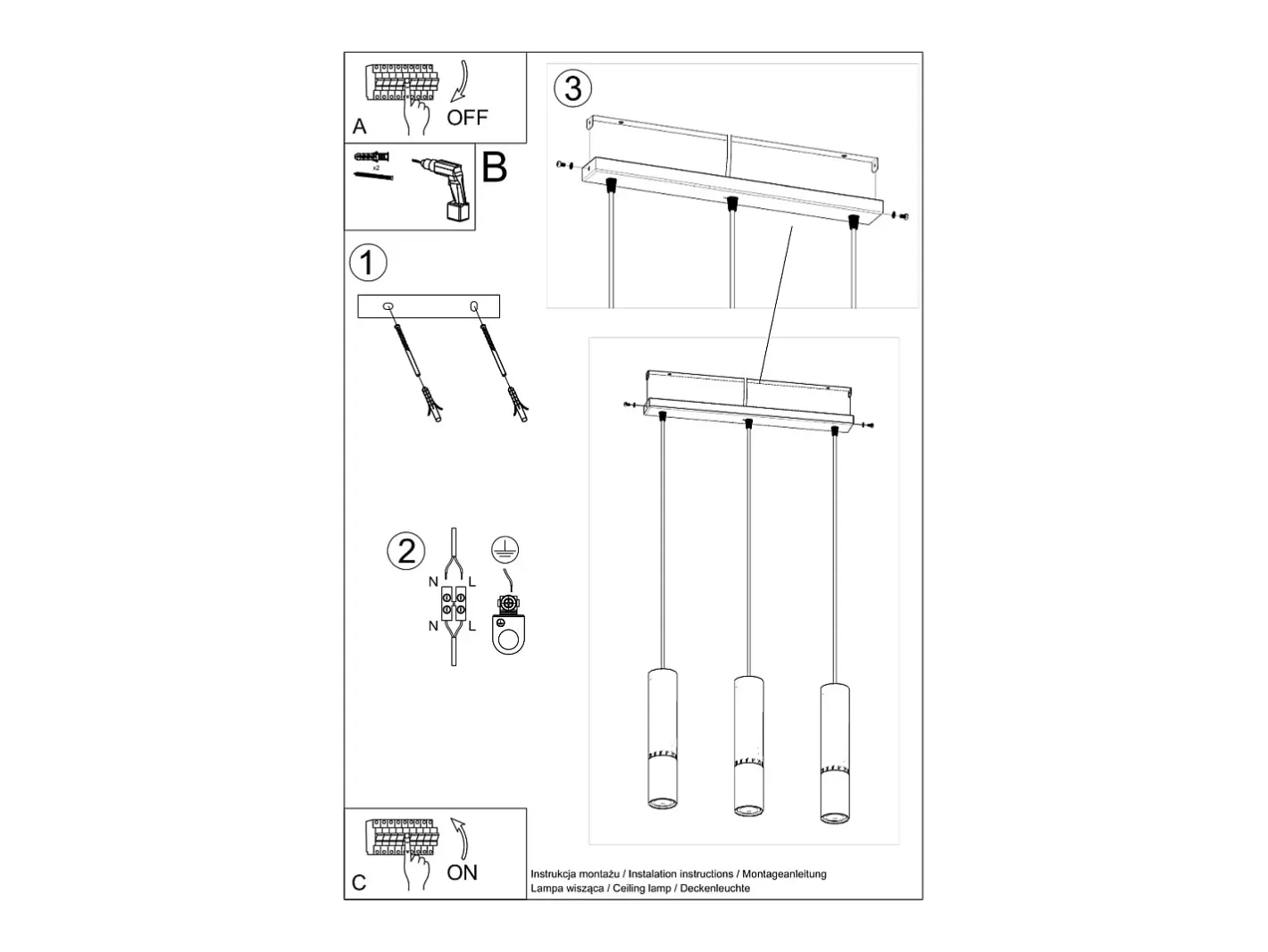 Outlet Sollux Lighting Lámparas colgantes Zarpex moderno de acero - 3 fuentes luminosas 3000K - L.45 x A.90 cm - /cobre Negro