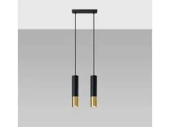 Hot Sollux Lighting Lámparas colgantes Zarpex moderno de acero - 2 fuentes luminosas 3000K - L.30 x A.90 cm - oro Negro