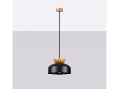 Sollux Lighting Lámparas colgantes Zeleron escandinavo de madera/acero - 1 fuentes luminosas 3000K - L.29,5 x A.130 cm - /madera natural Negro