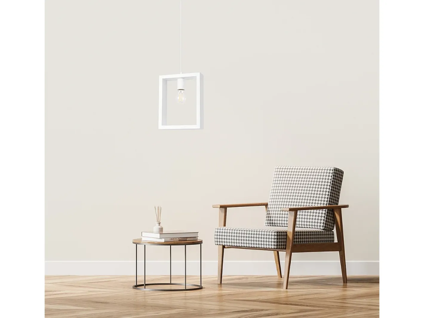 Sollux Lighting Lámpara Suspendida-Lámparas colgantes Zodiara escandinavo de acero/madera - 1 fuentes luminosas 3000K - L.24 x A.133 cm - Blanco