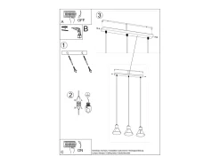 Outlet Sollux Lighting Lámparas colgantes Zylata moderno de acero - 3 fuentes luminosas 3000K - L.45 x A.120 cm - Blanco