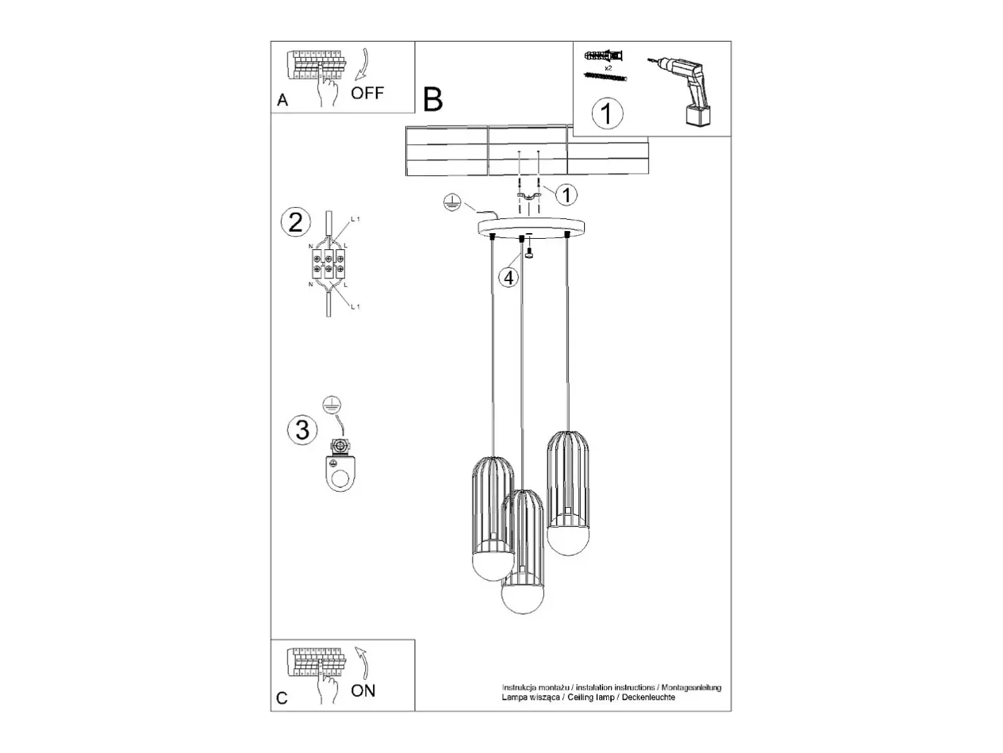 New Sollux Lighting Lámparas colgantes Zynex moderno de acero - 3 fuentes luminosas 3000K - L.34 x A.115 cm - Blanco