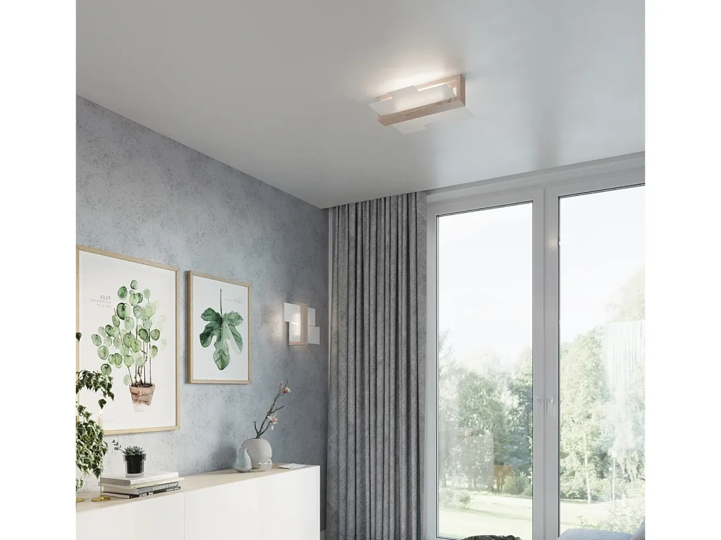 Sollux Lighting Aplique Para Pared-Lámparas de pared Ignis escandinavo de madera/vidrio - 1 fuentes luminosas 4000K - L.43 x A.30 cm - madera natural Color natural claro