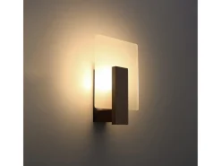 New Sollux Lighting Lámparas de pared Nappo escandinavo de madera/vidrio - 1 fuentes luminosas 4000K - L.16 x A.30,5 cm - wengué Beige