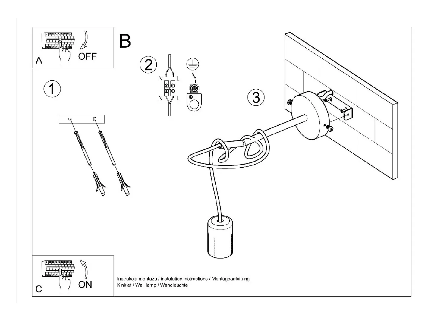 Best Sollux Lighting Lámparas de pared Speis desván de tela/acero - 1 fuentes luminosas 3000K - L.8 x A.100 cm - Negro