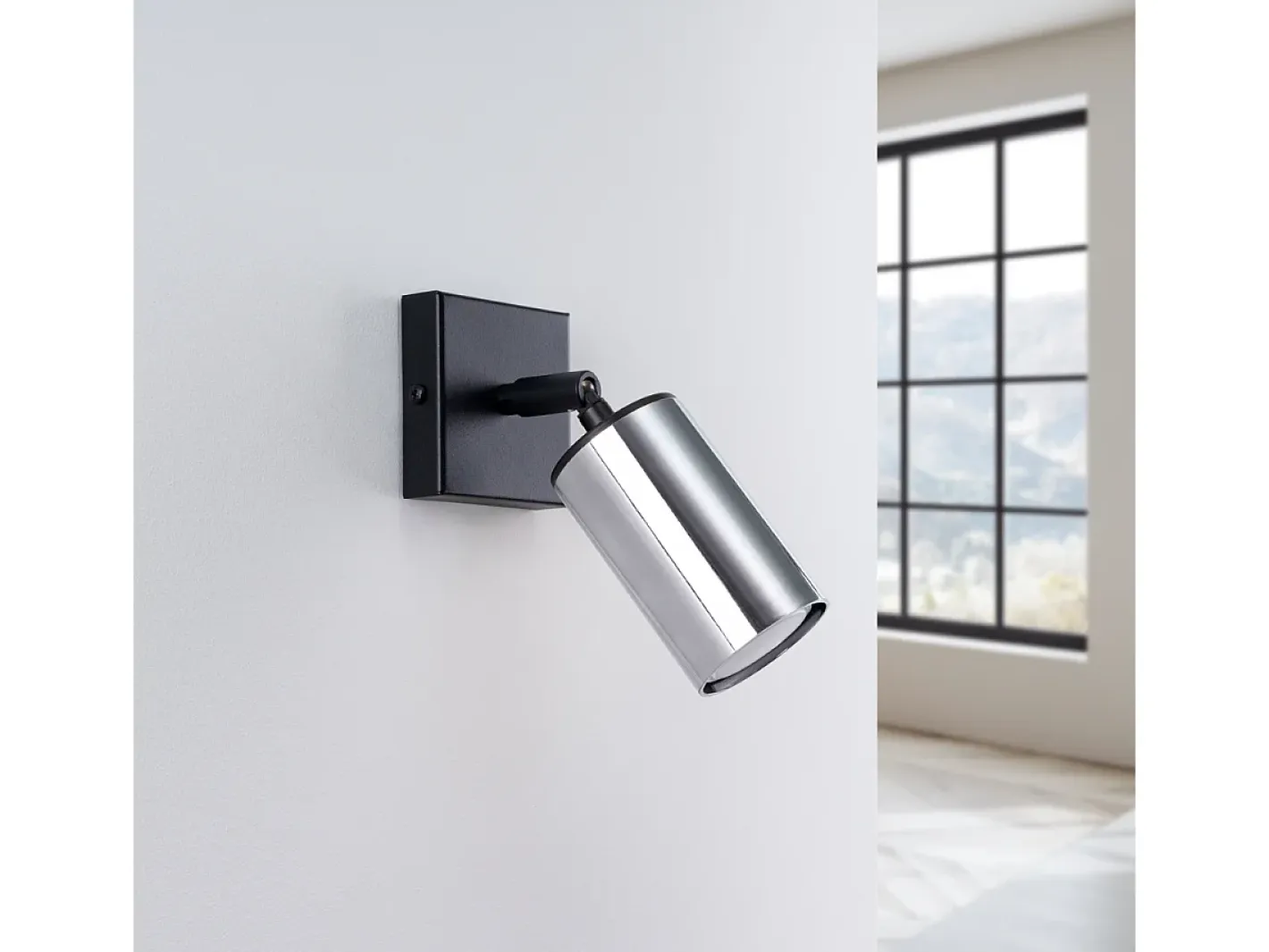 Hot Sollux Lighting Lámparas De Pared Winx Moderno De Acero - 1 Fuentes Luminosas - L.8 X A.18,5 Cm - Negro/Cromo Plateado