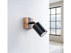 Sale Sollux Lighting Lámparas de pared Zynelix escandinavo de acero/madera natural - 1 fuentes luminosas 3000K - L.8 x A.13 cm - /madera natural Negro
