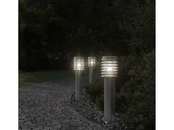 Iluminación Exterior-Lámparas de suelo exterior con enchufe 3 uds acero inox 60 cm ES238632 Plateado