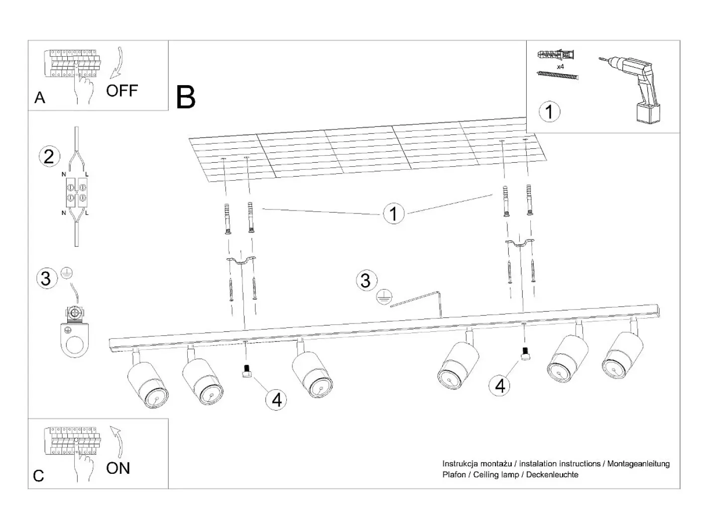 Sollux Lighting Lámparas de techo Alvor moderno de acero - 6 fuentes luminosas 4000K - L.117 x A.18 cm - /cromo Negro Outlet