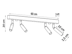 Sollux Lighting Lámparas de techo Astix moderno de aluminio - 4 fuentes luminosas 3000K - L.60 x A.20 cm - Negro Hot