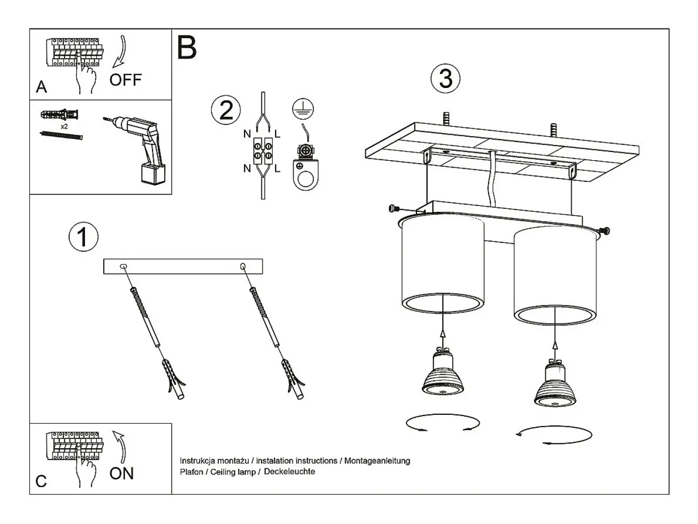 Best Sollux Lighting Lámparas de techo Celeris moderno de aluminio - 2 fuentes luminosas 4000K - L.26 x A.12 cm - Negro