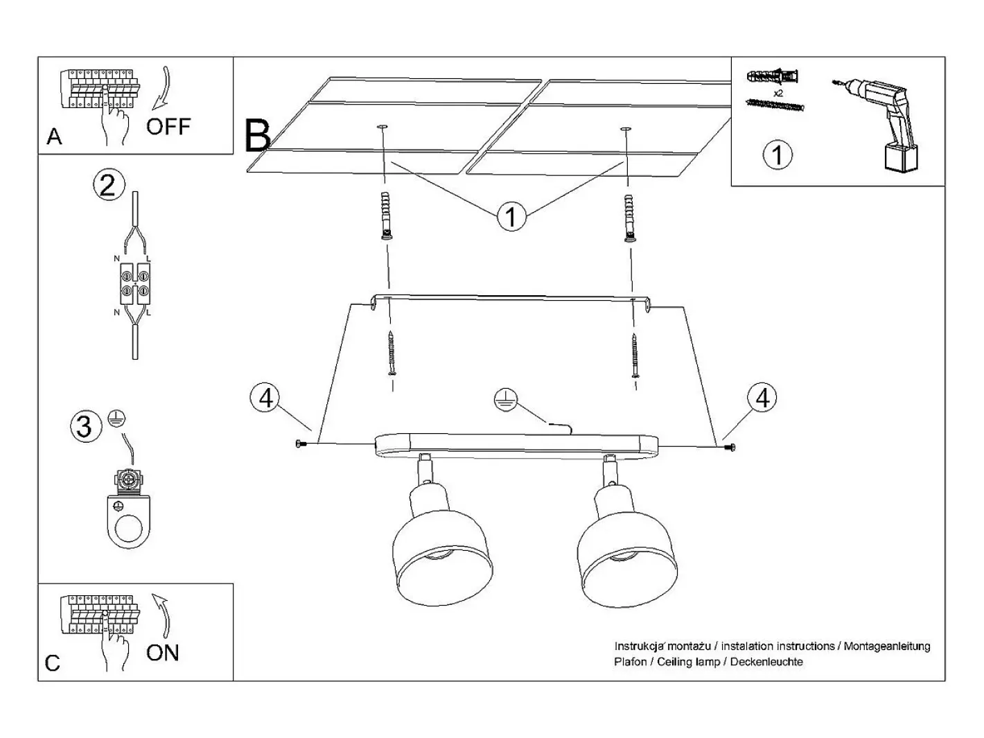 Discount Sollux Lighting Lámparas De Techo Elba Desván De Acero - 2 Fuentes Luminosas - L.47 X A.18,5 Cm - Blanco