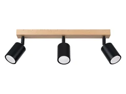 Sollux Lighting Plafón-Lámparas de techo Flare moderno de acero/madera - 3 fuentes luminosas 3000K - L.61 x A.17,5 cm - madera negra Negro
