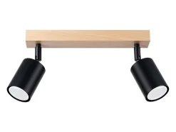 Sollux Lighting Plafón-Lámparas de techo Flare moderno de acero/madera - 2 fuentes luminosas 4000K - L.46 x A.17,5 cm - madera negra Negro
