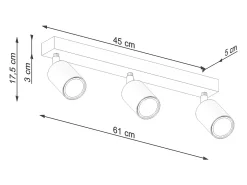 Sollux Lighting Plafón-Lámparas de techo Flare moderno de acero/madera - 3 fuentes luminosas 3000K - L.61 x A.17,5 cm - madera blanca Blanco