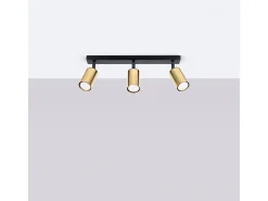 Sollux Lighting Plafón-Lámparas de techo Glois moderno de acero - 3 fuentes luminosas 3000K - L.45 x A.18,5 cm - oro Negro