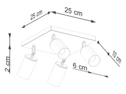 Clearance Sollux Lighting Lámparas de techo Glois moderno de acero - 4 fuentes luminosas 4000K - L.25 x A.19 cm - /cobre Negro