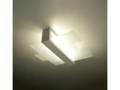 Sollux Lighting Plafón-Lámparas de techo Ignis escandinavo de madera/vidrio - 2 fuentes luminosas 4000K - L.43 x A.12 cm - Blanco