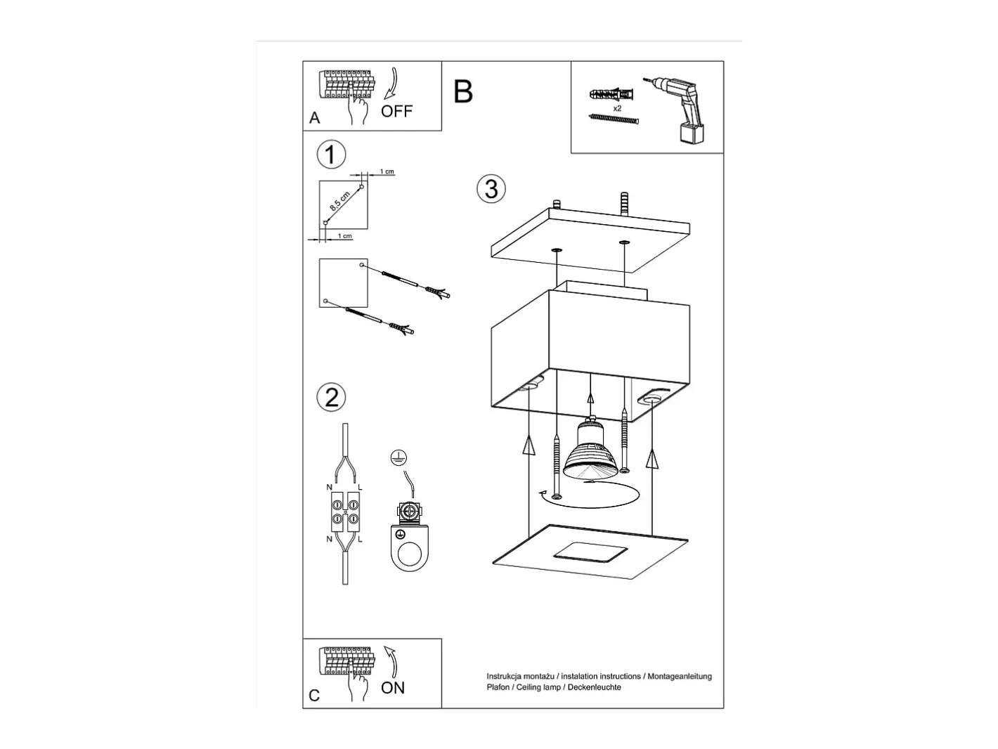 Sollux Lighting Plafón-Lámparas De Techo Mono Minimalista De Acero - 1 Fuentes Luminosas - L.14 X A.11 Cm - Negro Blanco