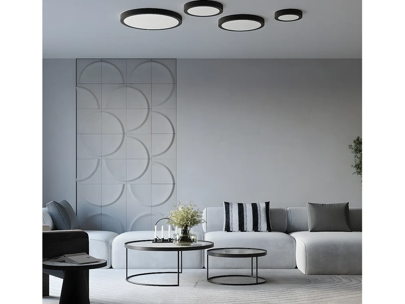Sollux Lighting Plafón-Lámparas De Techo Onyx Minimalista De Aluminio - 1 Fuentes Luminosas - L.60 X A.6 Cm - Negro