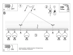 Sollux Lighting Plafón-Lámparas de techo Rayis moderno de acero - 6 fuentes luminosas 3000K - L.118 x A.16 cm - Blanco