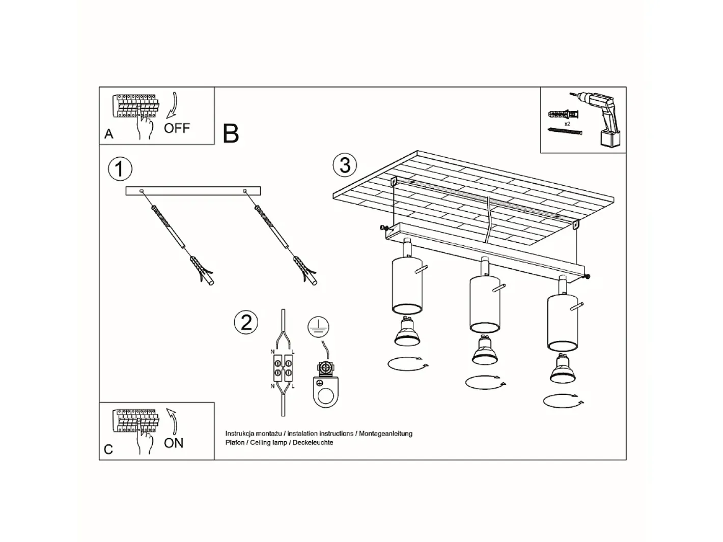 Outlet Sollux Lighting Lámparas De Techo Ring Moderno De Acero - 3 Fuentes Luminosas - L.45 X A.16 Cm - Cromo Gris