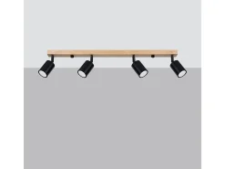 Clearance Sollux Lighting Lámparas De Techo Verdo Moderno De Acero/Madera - 4 Fuentes Luminosas - L.96 X A.17,5 Cm - Madera Negra Negro