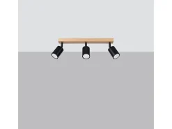 Sollux Lighting Plafón-Lámparas De Techo Verdo Moderno De Acero/Madera - 3 Fuentes Luminosas - L.61 X A.17,5 Cm - Madera Negra Negro