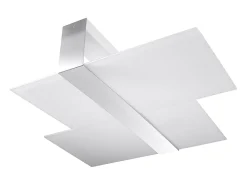 New Sollux Lighting Lámparas de techo Verre moderno de acero/vidrio - 2 fuentes luminosas 3000K - L.65 x A.11 cm - cromo/blanco Gris