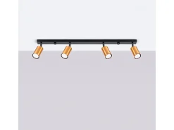 Sollux Lighting Plafón-Lámparas De Techo Winx Moderno De Acero - 4 Fuentes Luminosas - L.82 X A.18,5 Cm - Negro/Cobre Negro / Cobrizo