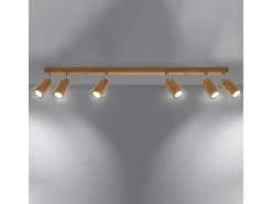 Clearance Sollux Lighting Lámparas de techo Xenor escandinavo de madera - 6 fuentes luminosas 4000K - L.120 x A.20 cm - roble Marru00f3n