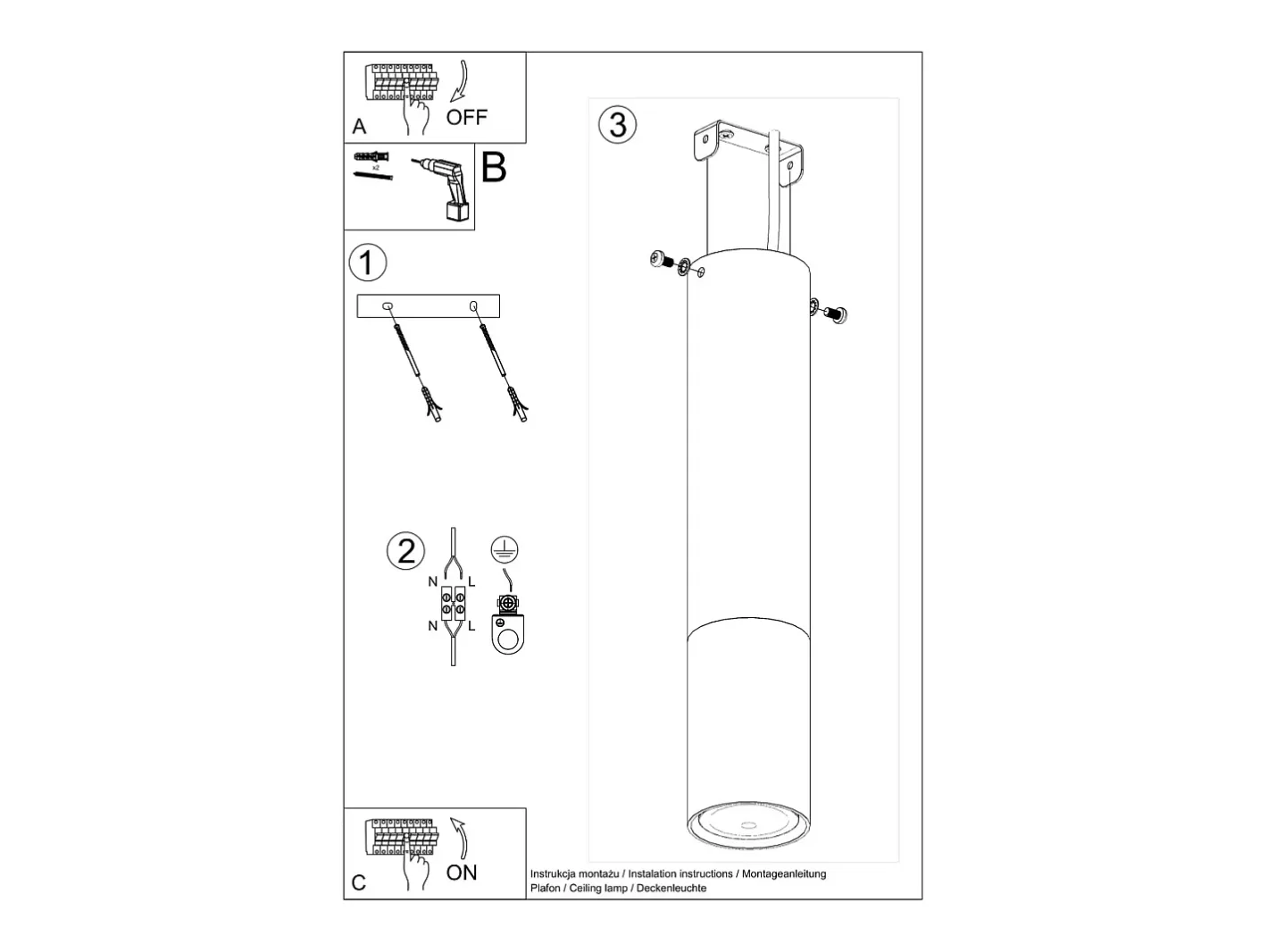 Sollux Lighting Plafón-Lámparas de techo Zarpex moderno de acero - 1 fuentes luminosas 3000K - L.6 x A.29 cm - /cobre Negro