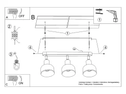 Sollux Lighting Lámparas de techo Zenda desván de acero - 3 fuentes luminosas 3000K - L.59 x A.18,5 cm - Blanco Hot