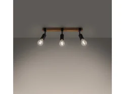 Sollux Lighting Lámparas De Techo Zuca Moderno De Acero/Madera - 3 Fuentes Luminosas - L.53 X A.14 Cm - Madera Negra Negro Hot
