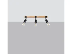 Sollux Lighting Lámparas De Techo Zuca Moderno De Acero/Madera - 3 Fuentes Luminosas - L.53 X A.14 Cm - Madera Negra Negro Hot