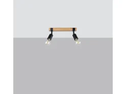 Sollux Lighting Plafón-Lámparas De Techo Zuca Moderno De Acero/Madera - 2 Fuentes Luminosas - L.38 X A.14 Cm - Madera Negra Negro