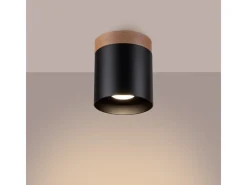 Sollux Lighting Lámparas de techo Zyn escandinavo de madera/aluminio - 1 fuentes luminosas 4000K - L.12 x A.14 cm - /madera natural Negro