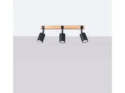 Sollux Lighting Lámparas de techo Zynelix escandinavo de acero/madera natural - 3 fuentes luminosas 3000K - L.54 x A.17,2 cm - /madera natural Negro Sale