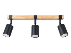 New Sollux Lighting Lámparas de techo Zynelix escandinavo de acero/madera natural - 3 fuentes luminosas 4000K - L.54 x A.17,2 cm - /madera natural Negro