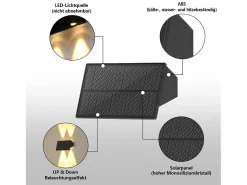 NETTLIFE Lámparas solares para exteriores - 4 apliques solares de pared para exteriores, luz blanca cálida Negro Hot