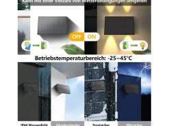 NETTLIFE Lámparas solares para pared exterior - 2 luces solares de pared para exterior, luces de pared para exterior, luz exterior, blanco cálido Negro Online