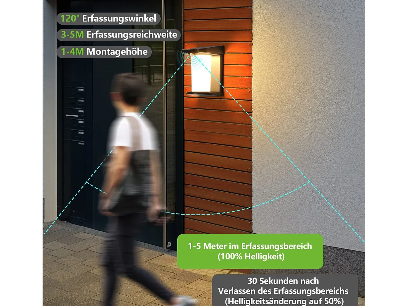New NETTLIFE Lámparas solares para exteriores con sensor de movimiento - Lámpara solar de pared para exteriores 2 modos, impermeable 3000 K, blanco cálido Negro