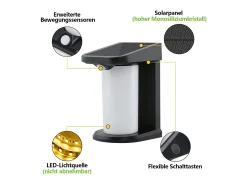 New NETTLIFE Lámparas solares para exteriores con sensor de movimiento - Lámpara solar de pared para exteriores 2 modos, impermeable 3000 K, blanco cálido Negro