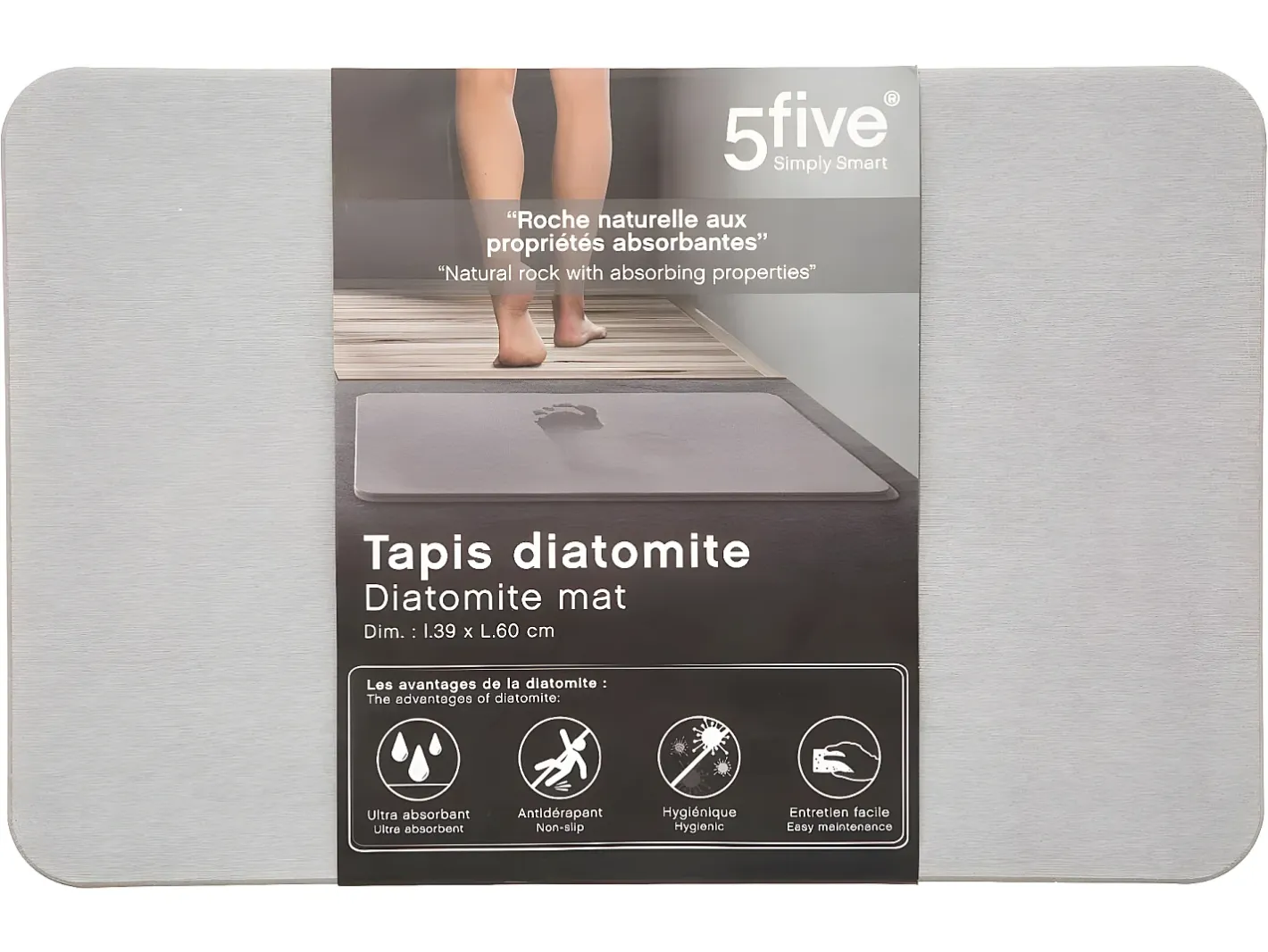 Five Alfombra De Baño|Ropa De Cama-Losa de roca natural porosa y ligera Gris