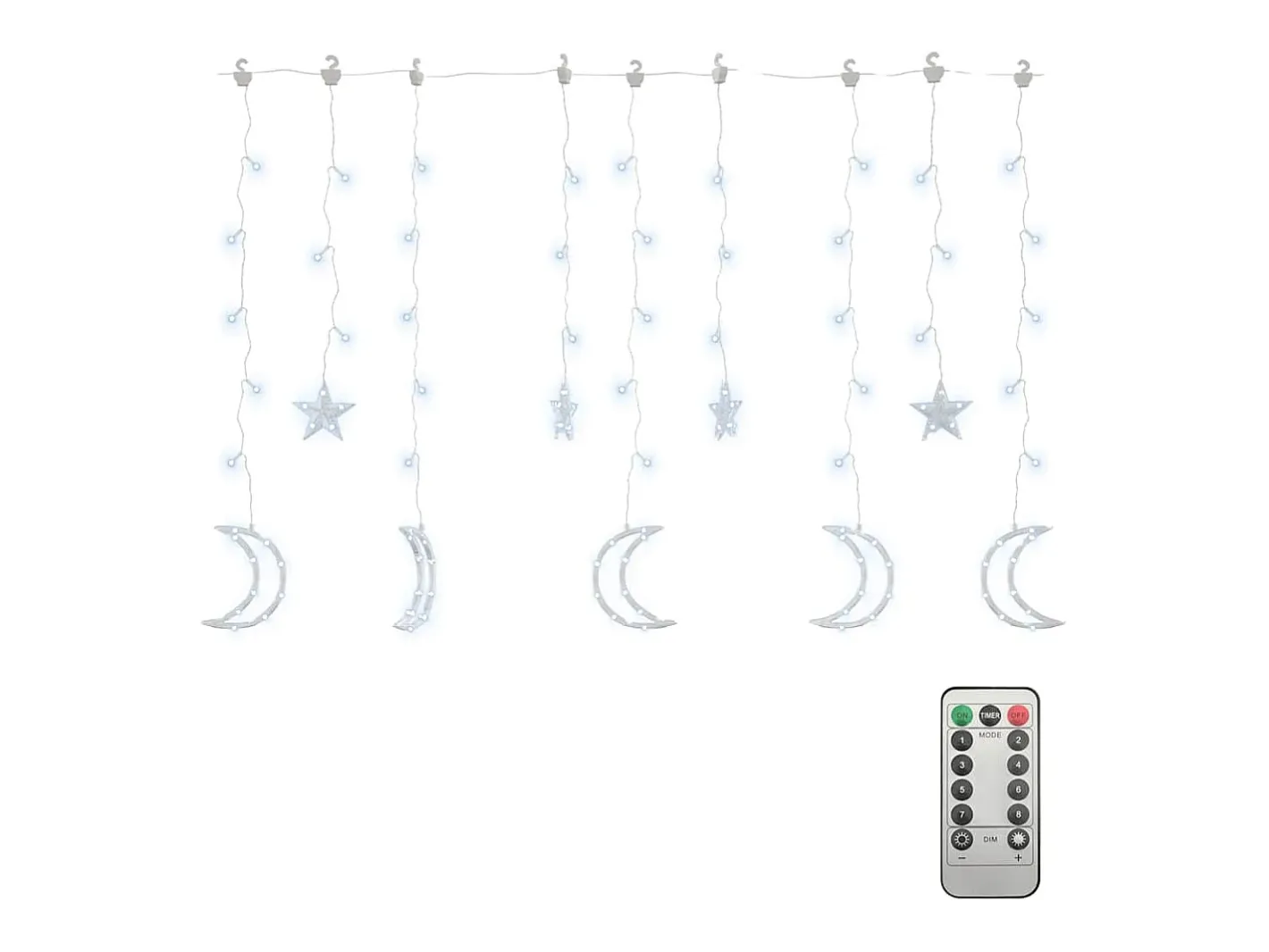 vidaxl Guirnalda Luminosa-Luces estrella y luna 138 LEDs blanco frío con control remoto