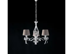 Lucy - Lámpara de araña blanca estilo shabby chic con pantallas gris paloma, 3 luces Ø59 cm Blanco